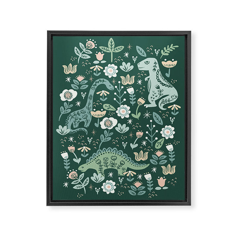 Folk Floral Dinosaur Framed Canvas Print Gallery Image 8