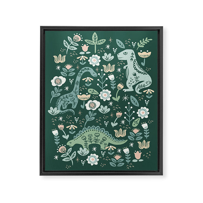 Folk Floral Dinosaur Framed Canvas Print Gallery Image 1