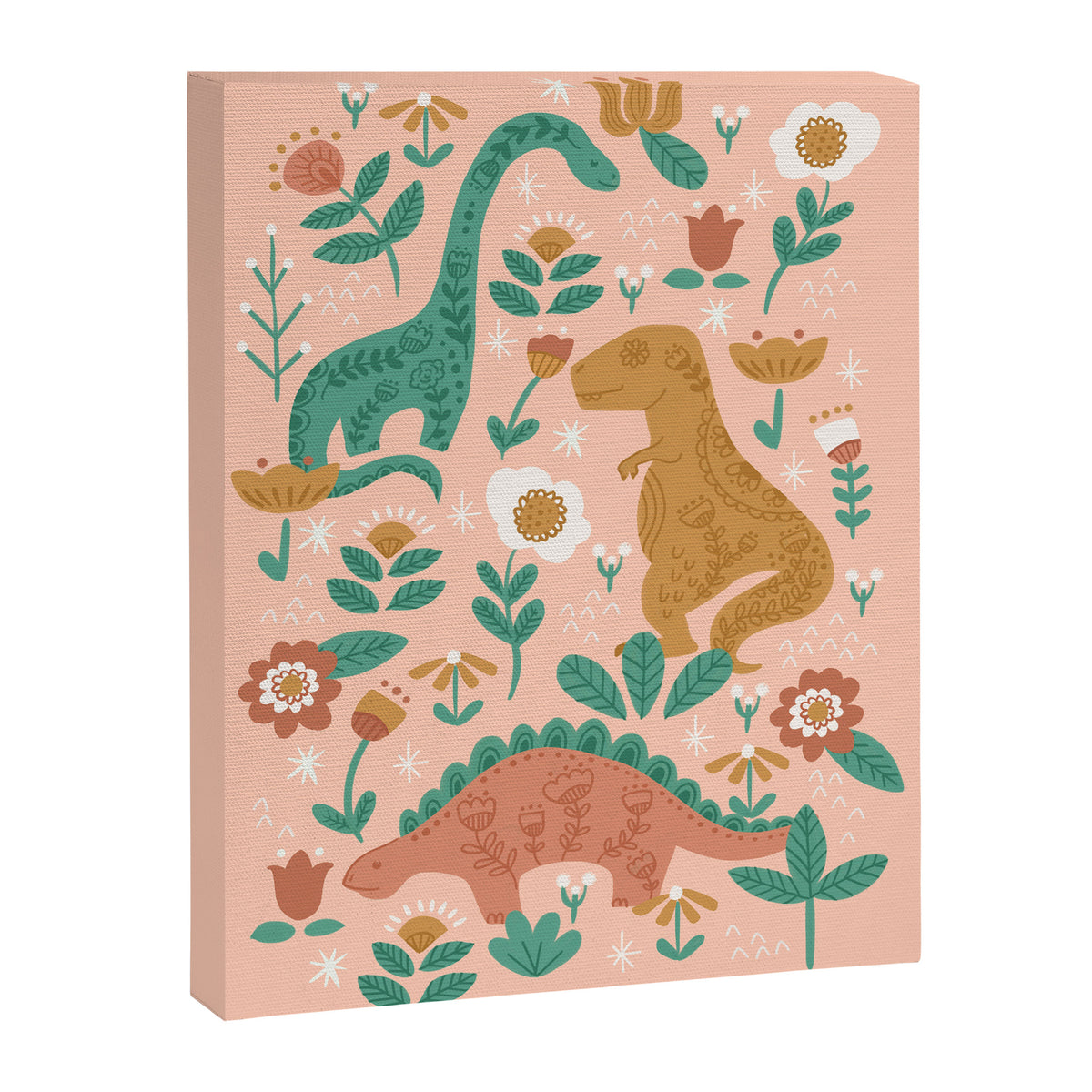 Folk Floral Dinosaurs in Pink Canvas Print Gallery Image 6