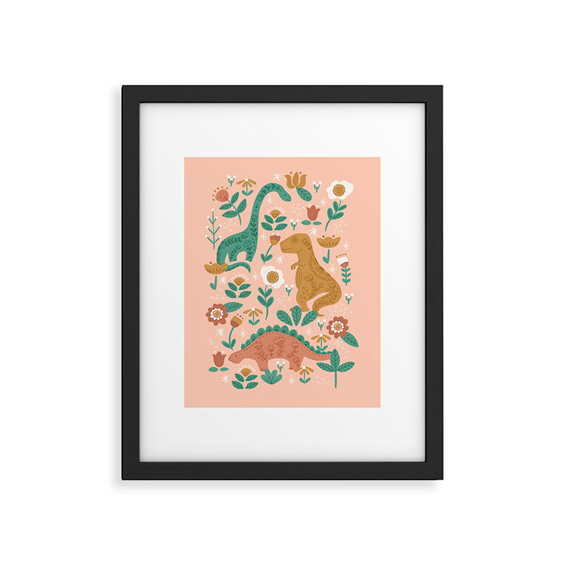 Folk Floral Dinosaurs in Pink Framed Art Print Gallery Image 5