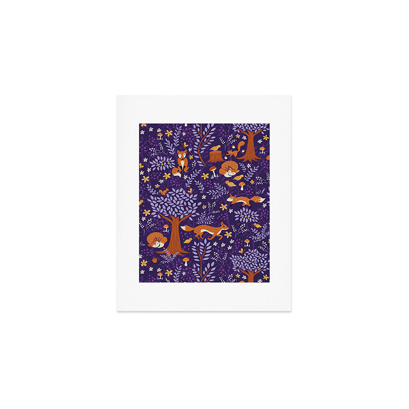 Foxes Playing in a Purple Forest Art Print Gallery Image 1