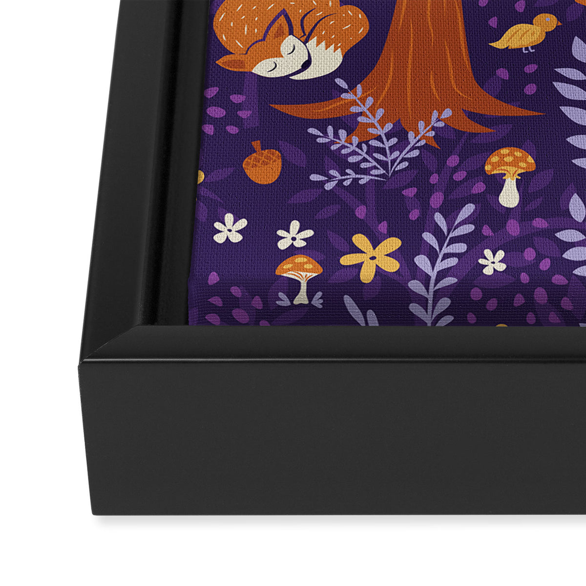 Foxes Playing in a Purple Forest Framed Canvas Print Gallery Image 3