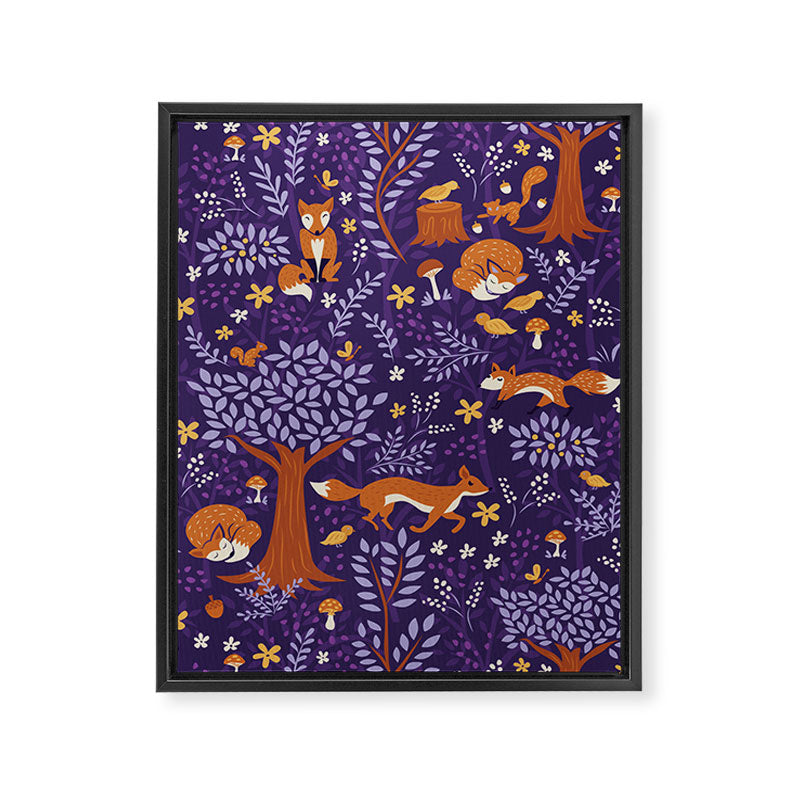 Foxes Playing in a Purple Forest Framed Canvas Print Gallery Image 8