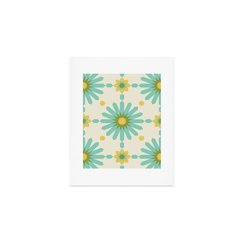Geometric Starbursts - Blue + Yellow Art Print Gallery Image 1