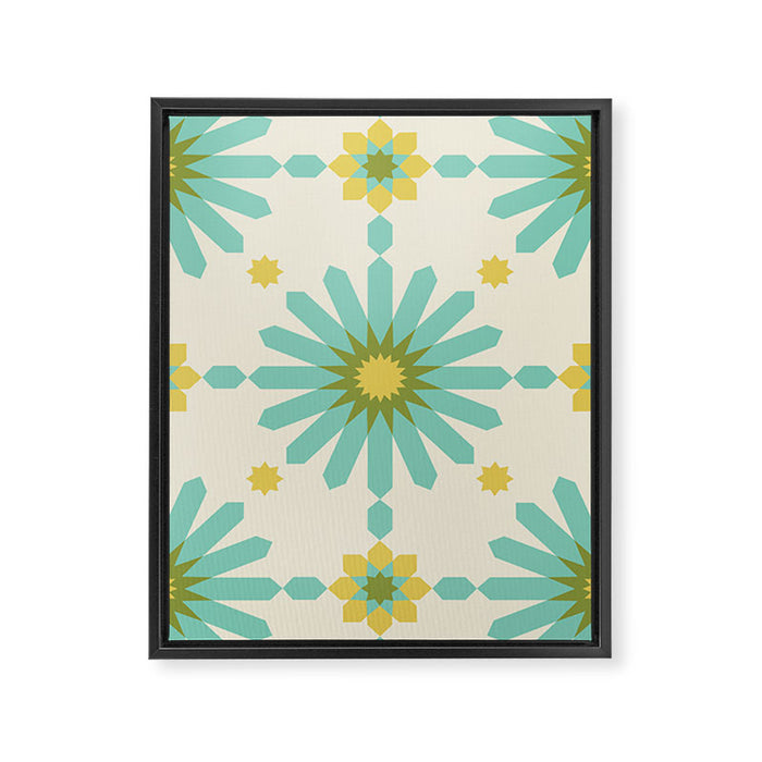 Geometric Starbursts - Blue + Yellow Framed Canvas Print Gallery Image 1