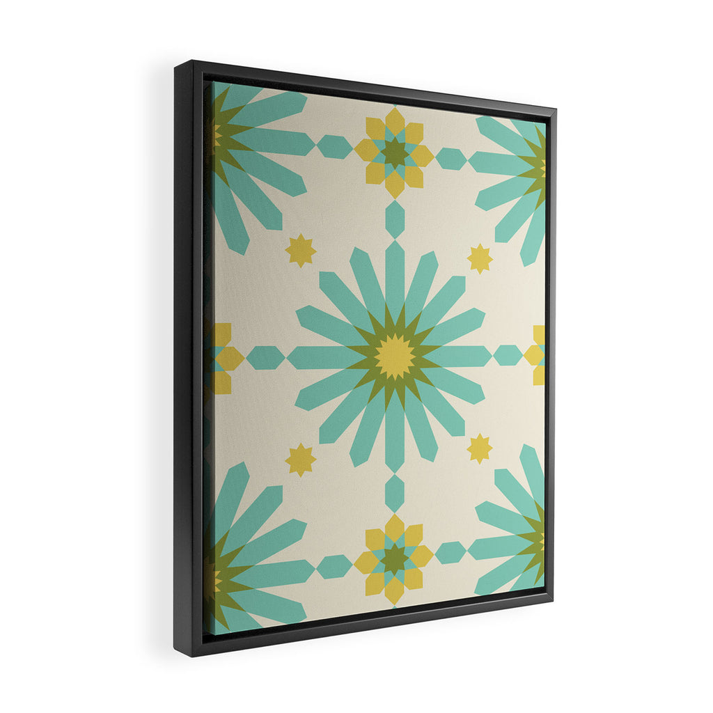 Geometric Starbursts - Blue + Yellow Framed Canvas Print Gallery Image 2