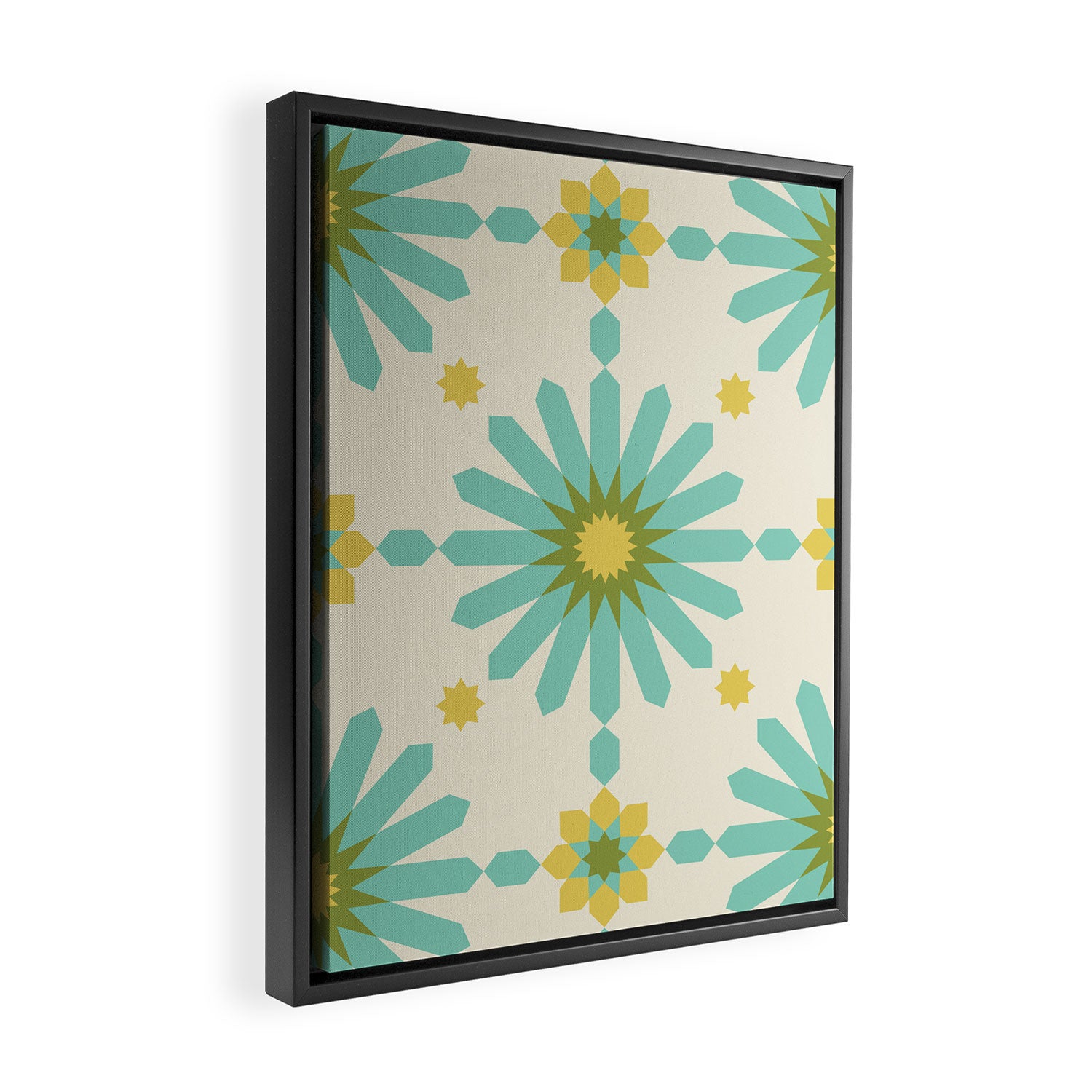 Geometric Starbursts - Blue + Yellow Framed Canvas Print Gallery Image 2