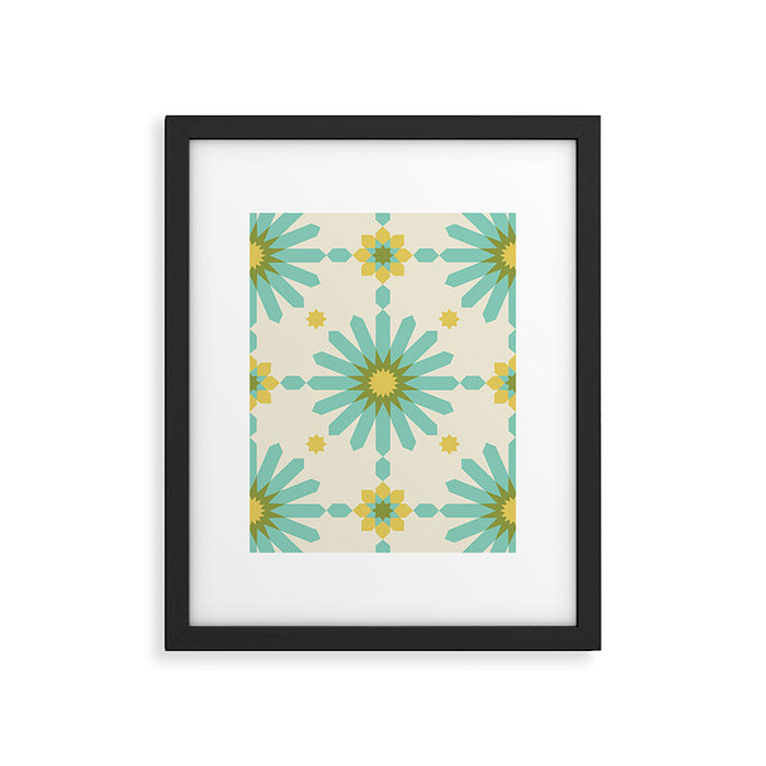 Geometric Starbursts - Blue + Yellow Framed Art Print Gallery Image 1