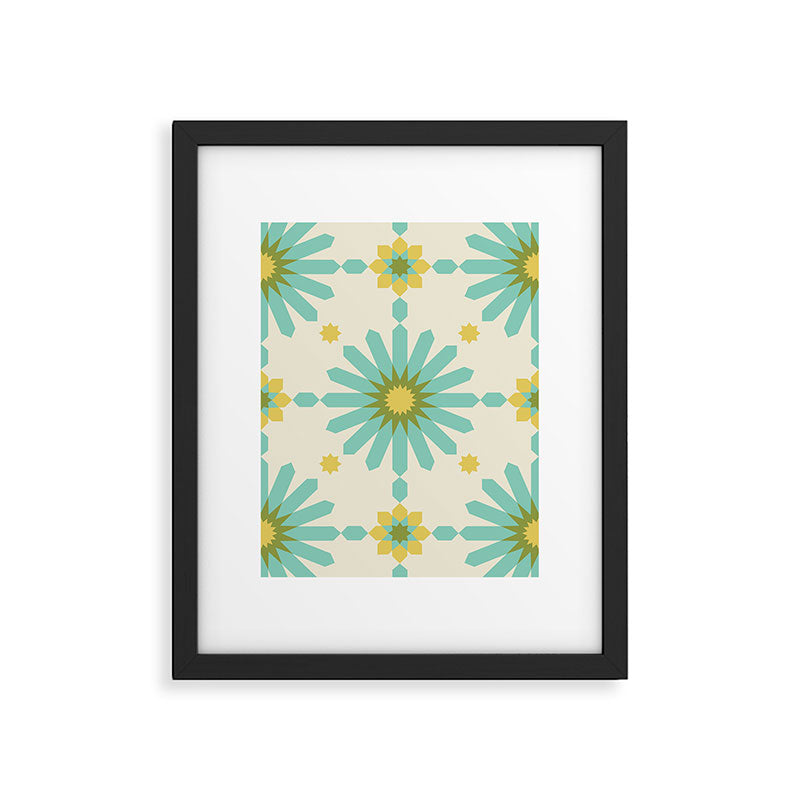 Geometric Starbursts - Blue + Yellow Framed Art Print Gallery Image 6