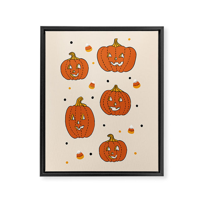 Happy Pumpkins - Beige Framed Canvas Print Gallery Image 1