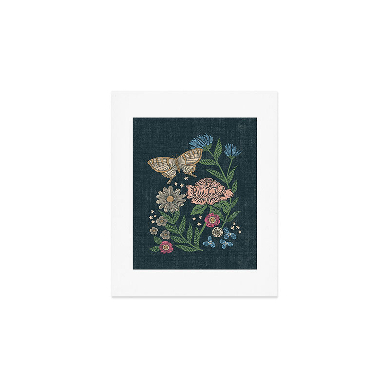 Heritage Wildflower Garden on Dark Blue Art Print Gallery Image 1