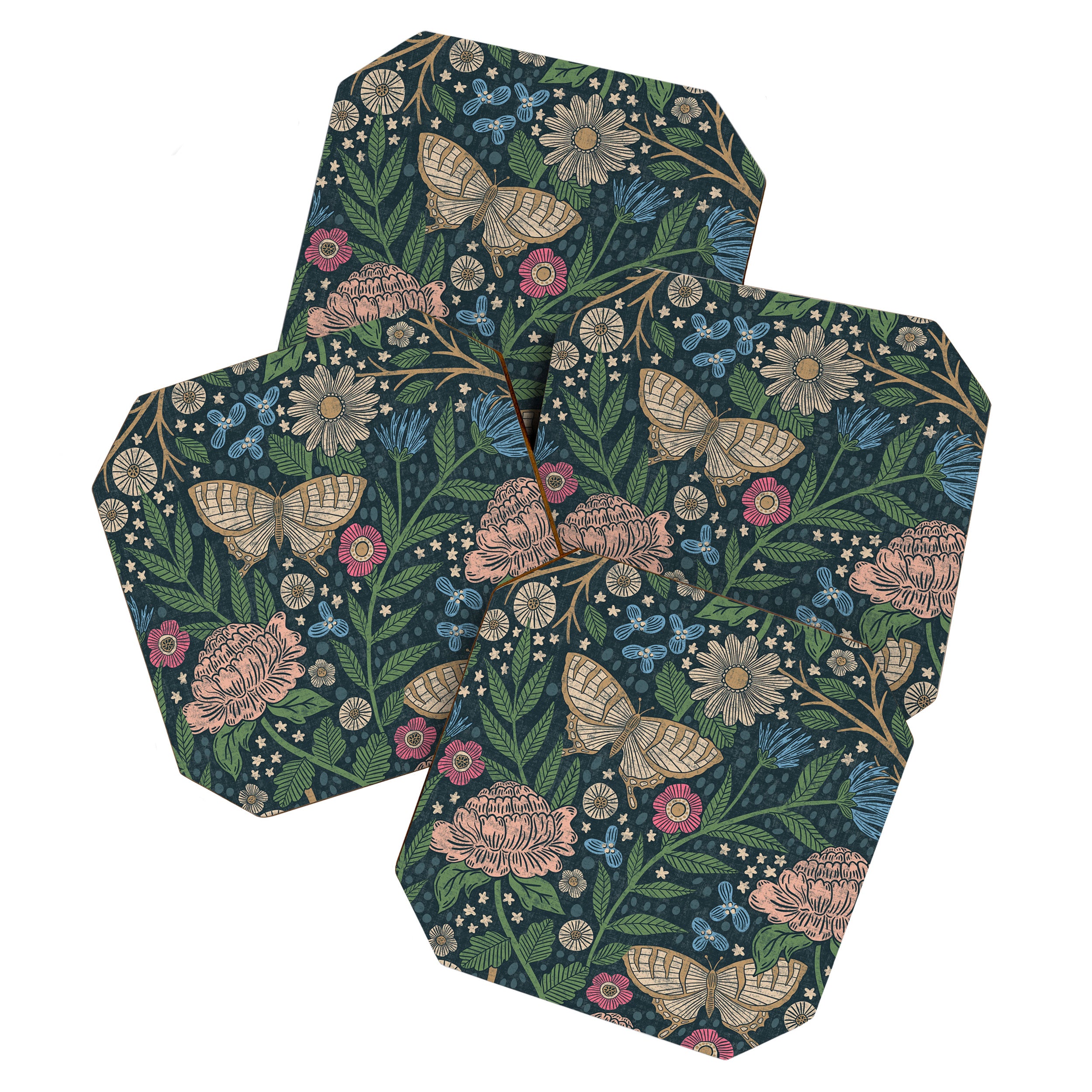 Heritage Wildflower Garden on Dark Blue Coaster Gallery Image 1