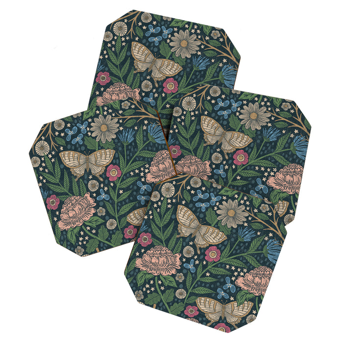 Heritage Wildflower Garden on Dark Blue Coaster Gallery Image 1
