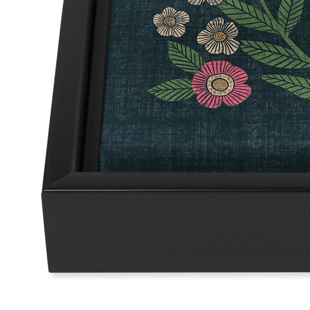 Heritage Wildflower Garden on Dark Blue Framed Canvas Print Gallery Image 3