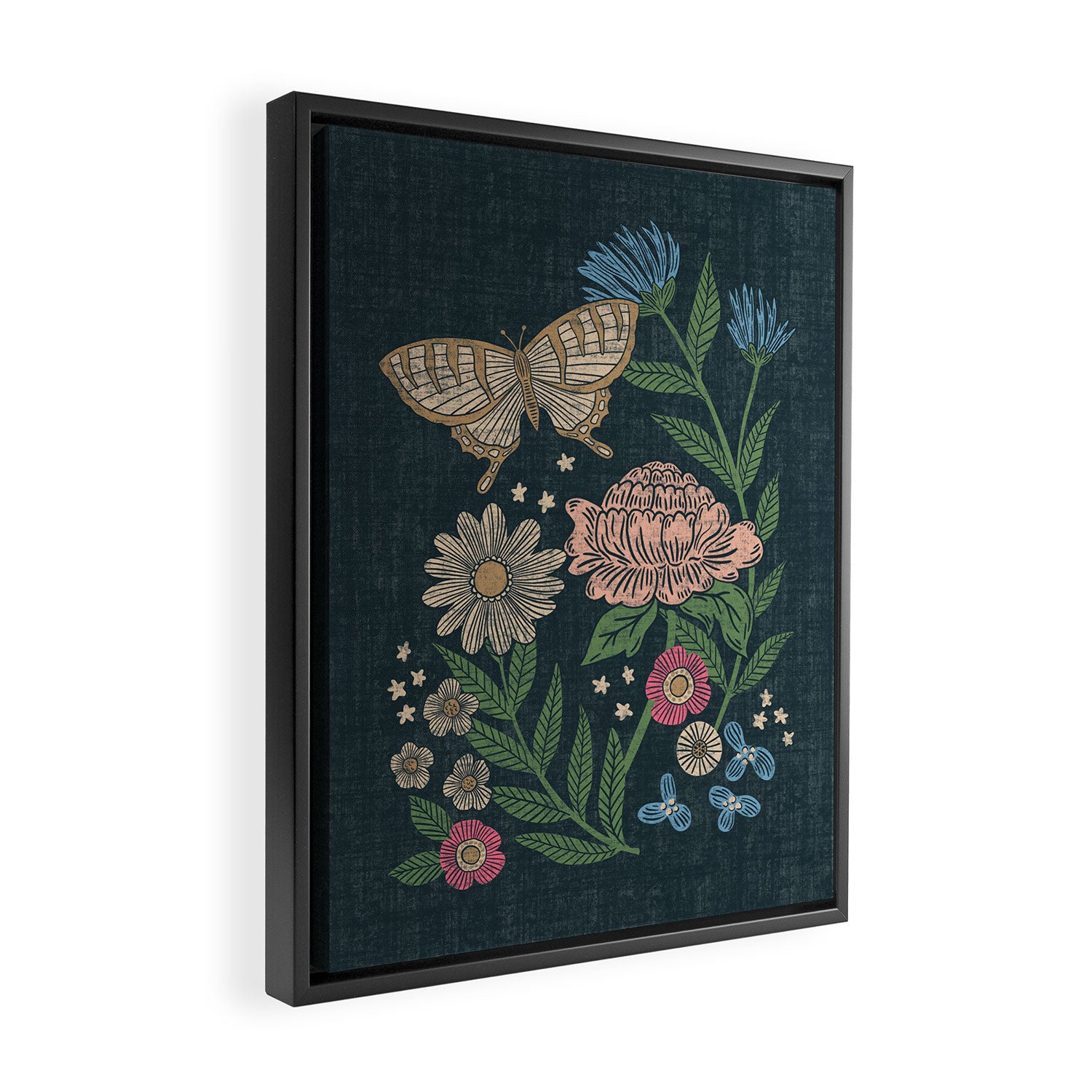 Heritage Wildflower Garden on Dark Blue Framed Canvas Print Gallery Image 2
