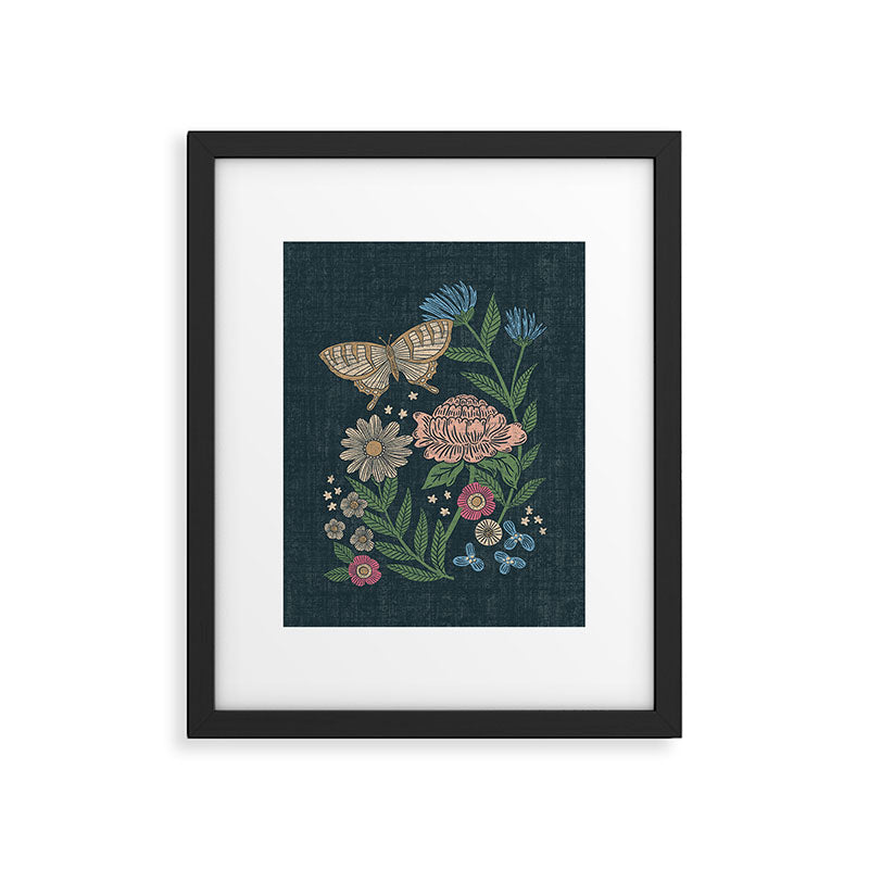 Heritage Wildflower Garden on Dark Blue Framed Art Print Gallery Image 5