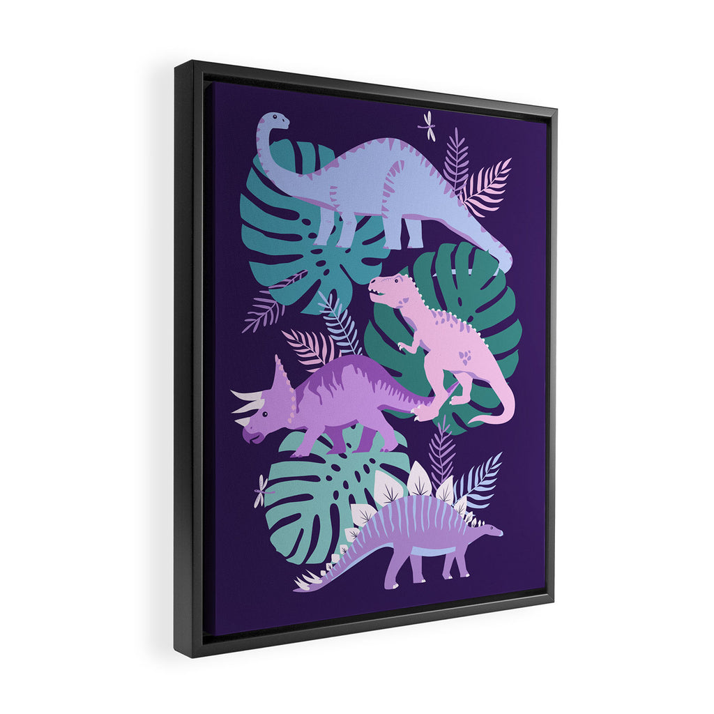 Jungle Dinosaur - Purple Framed Canvas Print Gallery Image 2