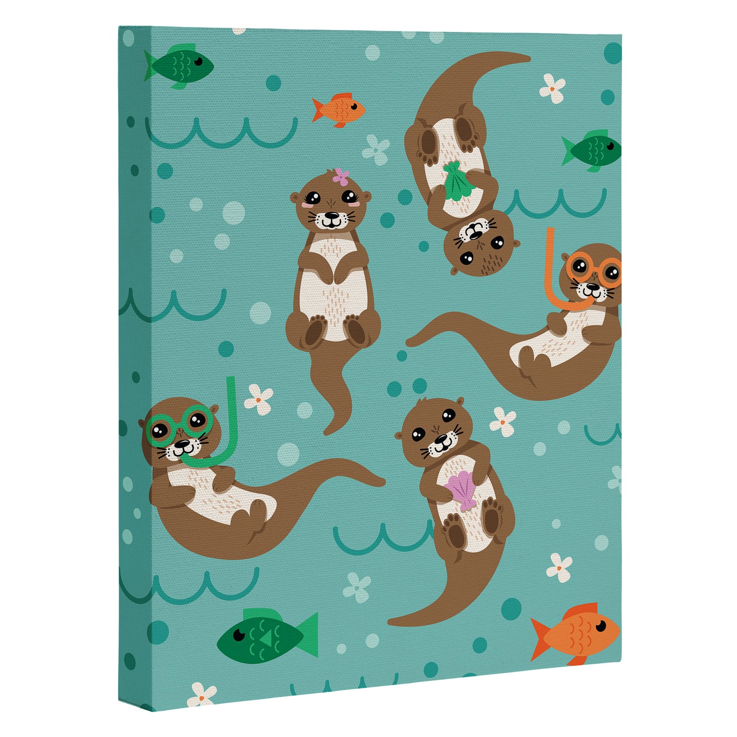 Kawaii Otters Playing Underwater Canvas Print Gallery Image 3