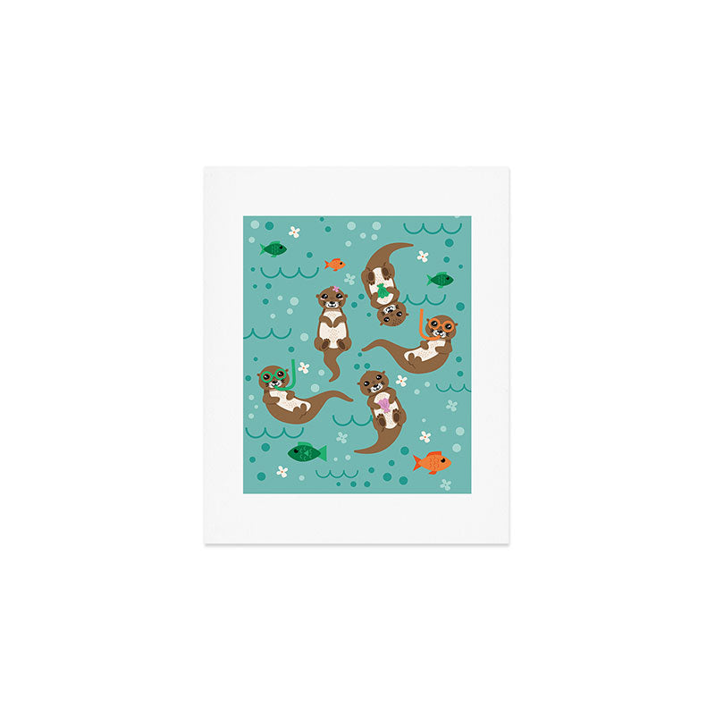 Kawaii Otters Playing Underwater Art Print Gallery Image 1
