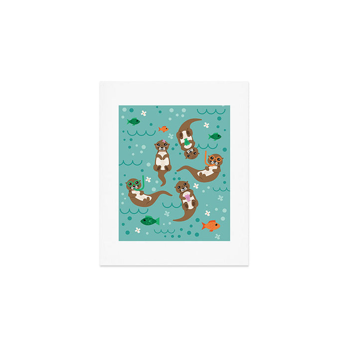 Kawaii Otters Playing Underwater Art Print Gallery Image 1