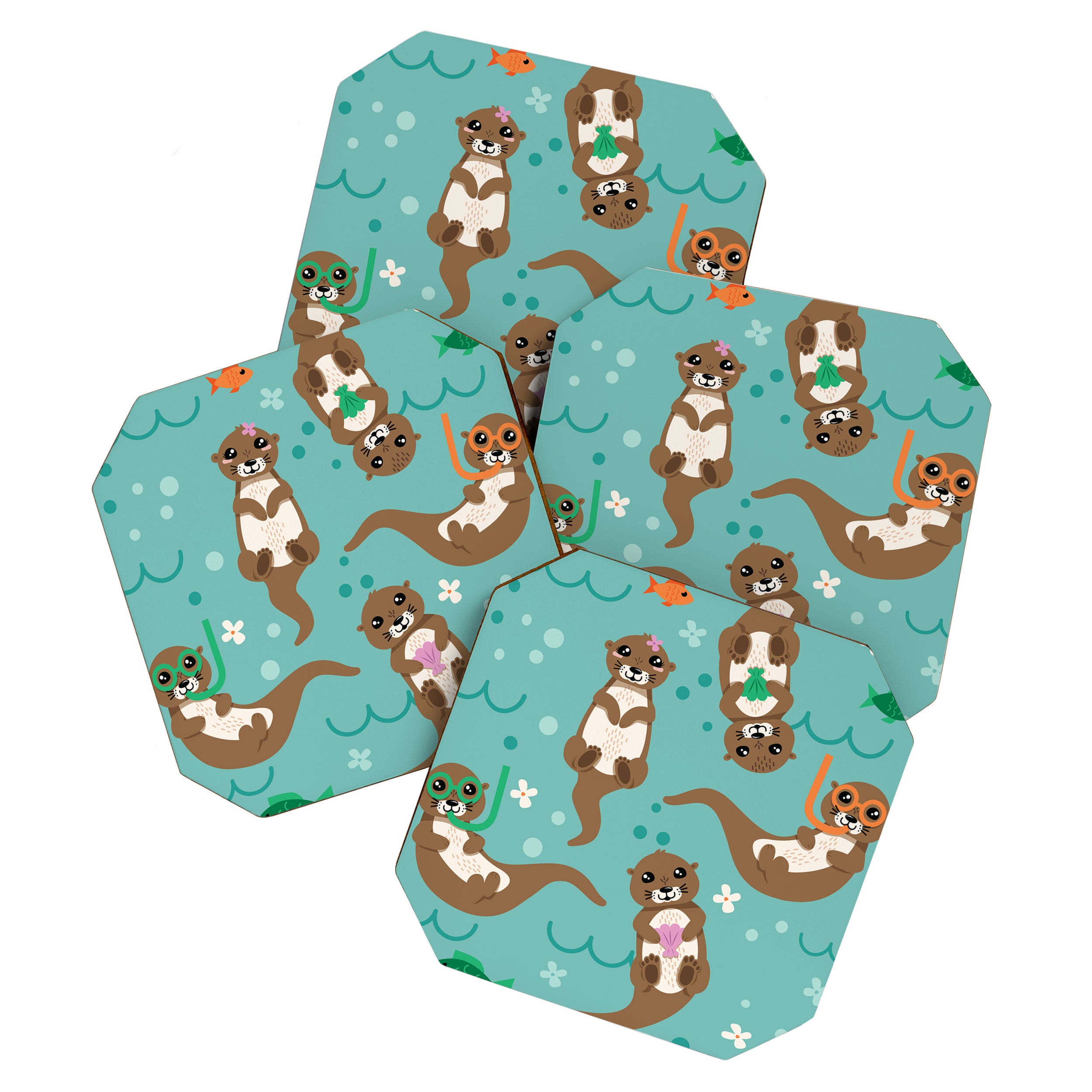 Kawaii Otters Playing Underwater Coaster Gallery Image 1