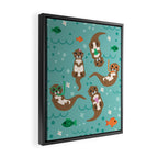 Kawaii Otters Playing Underwater Framed Canvas Print Gallery Image 2