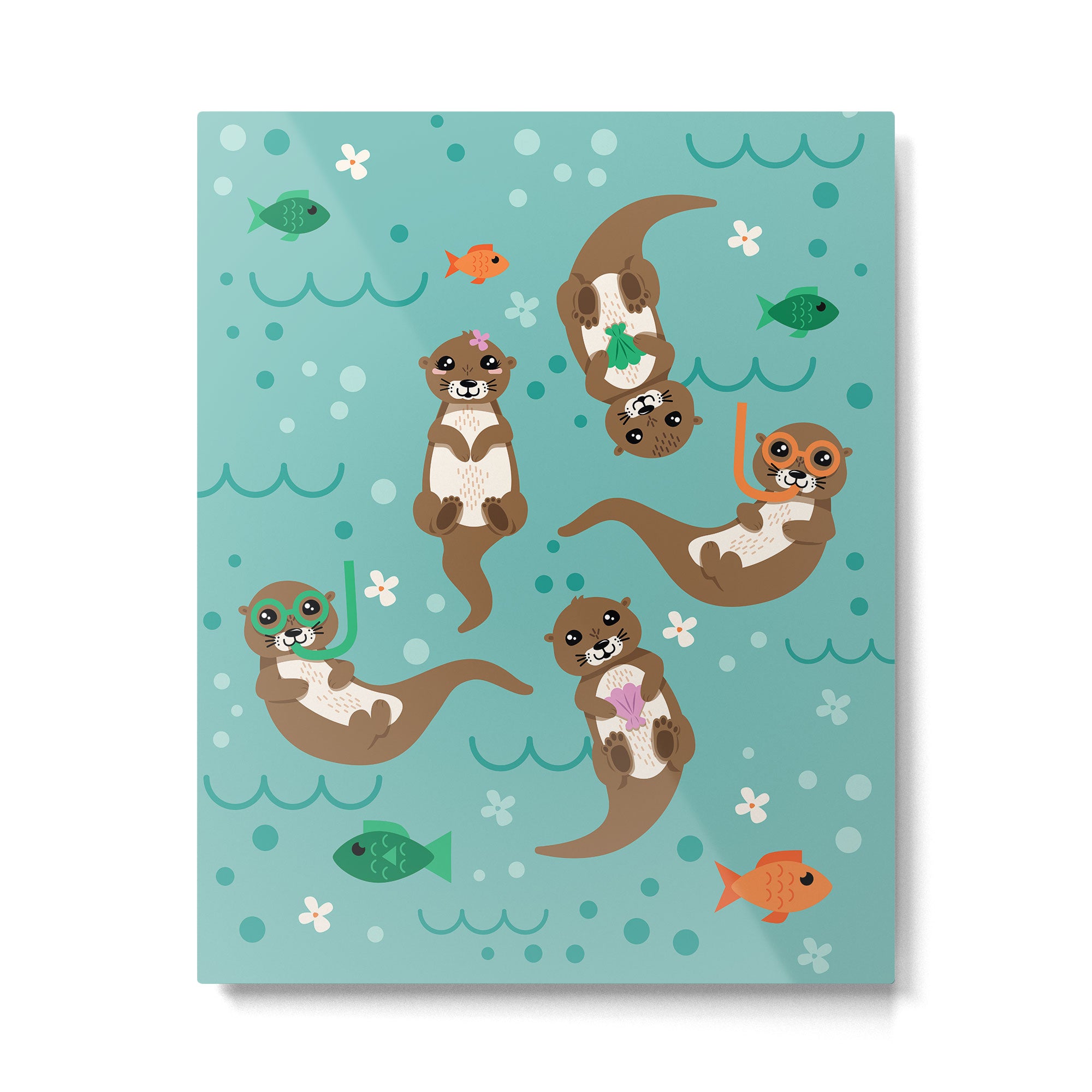 Kawaii Otters Playing Underwater Metal Print Gallery Image 4