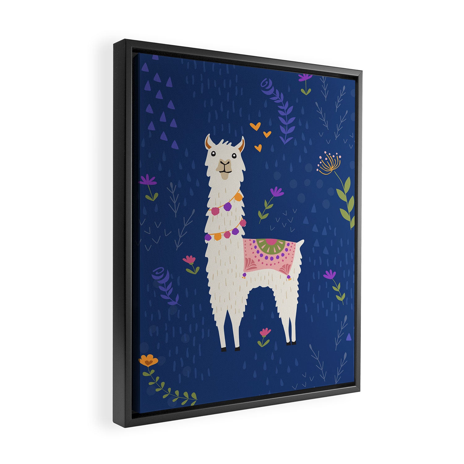 Llama on Blue Framed Canvas Print Gallery Image 2