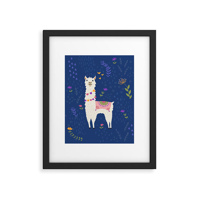 Llama on Blue Framed Art Print Gallery Image 1