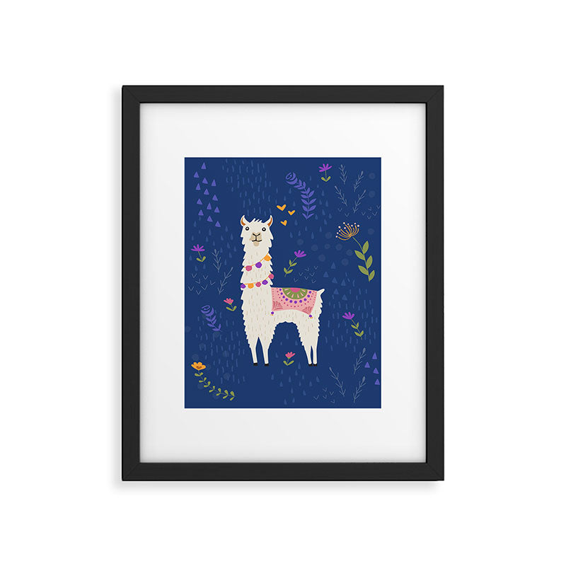 Llama on Blue Framed Art Print Gallery Image 5