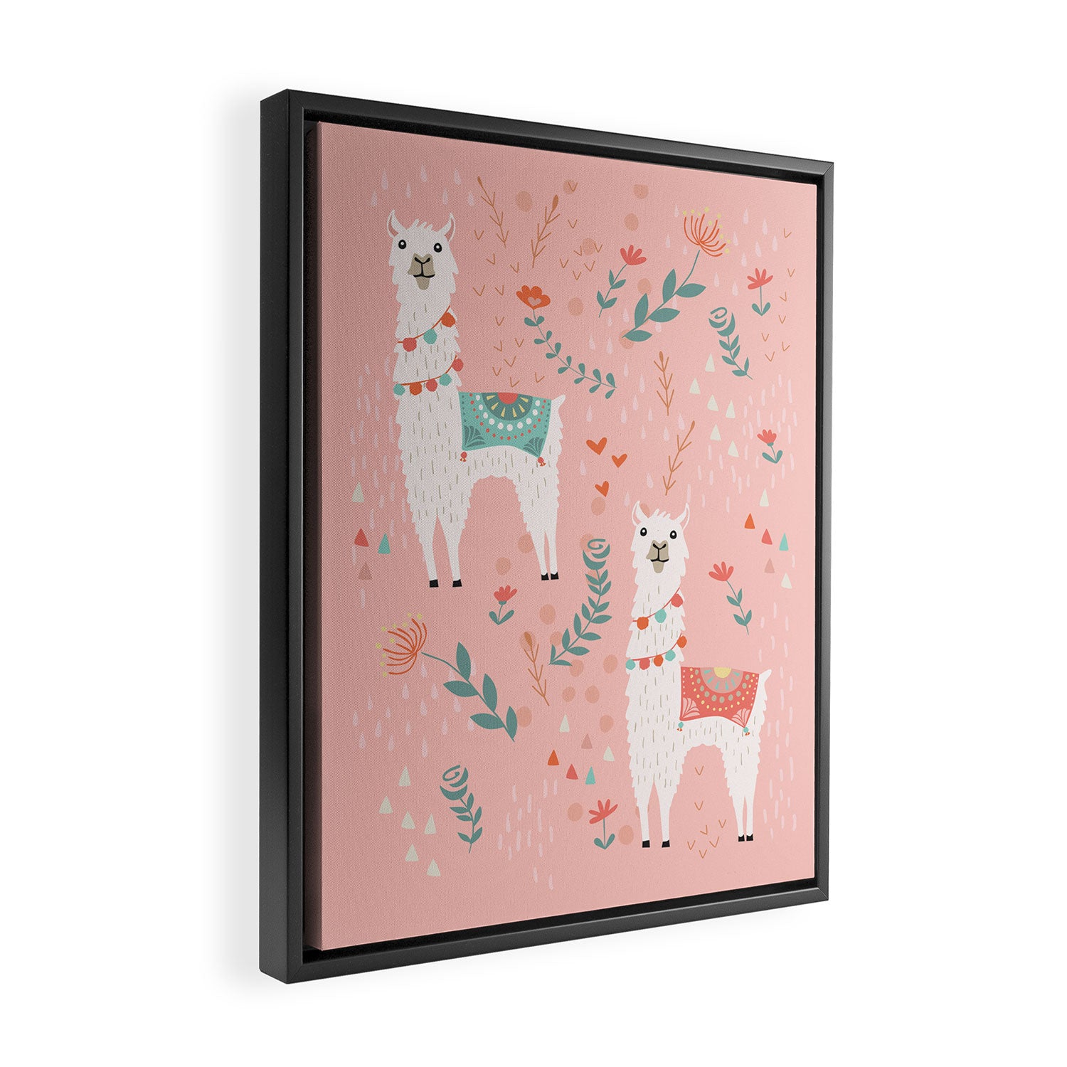 Lovely Llama on Pink Framed Canvas Print Gallery Image 2