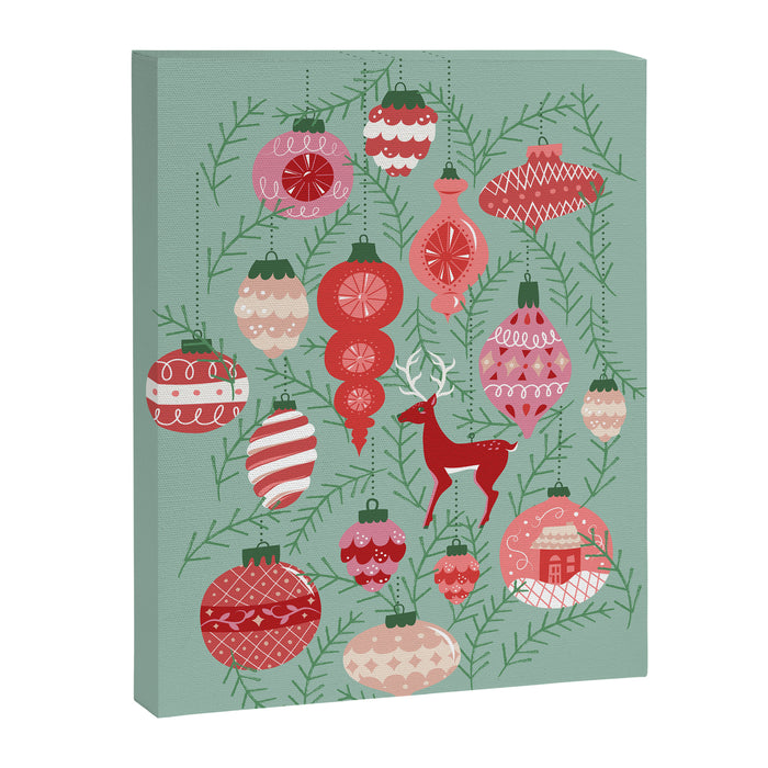 Mid-Century Ornaments in Red and Mint Canvas Print Gallery Image 1
