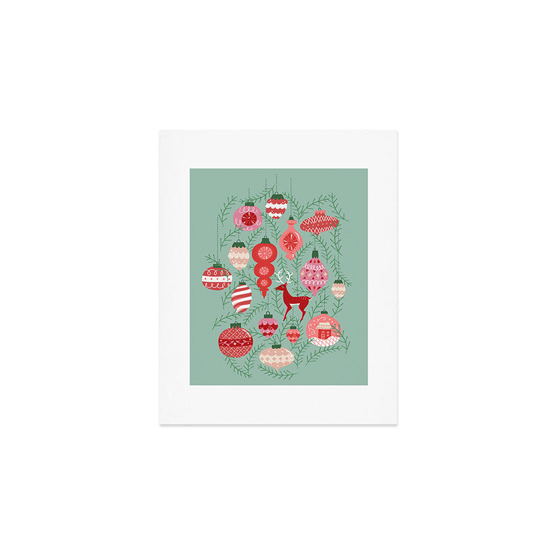 Mid-Century Ornaments in Red and Mint Art Print Gallery Image 1