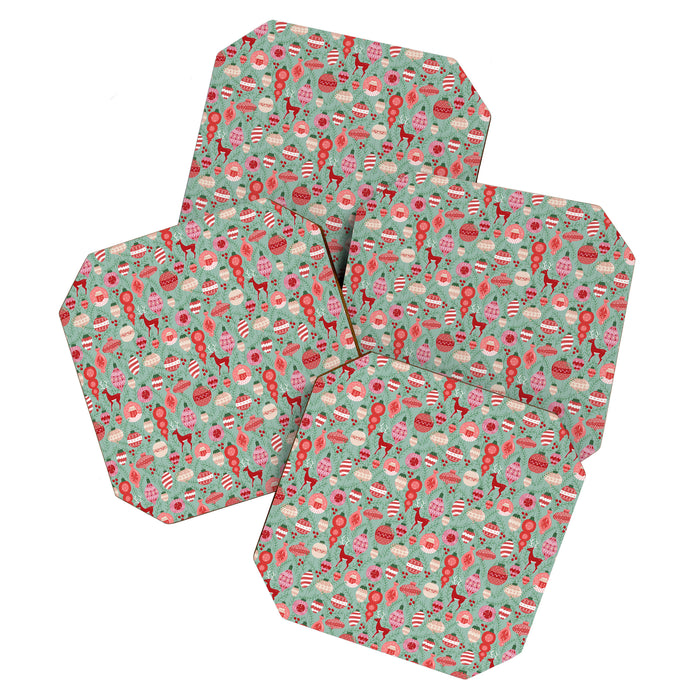 Mid-Century Ornaments in Red and Mint Coaster Gallery Image 1