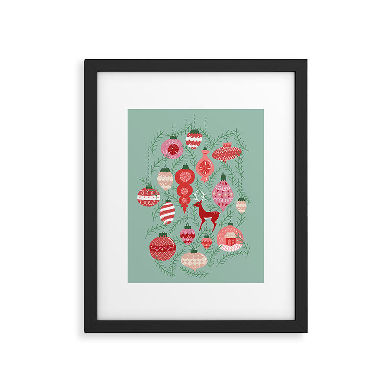 Mid-Century Ornaments in Red and Mint Framed Art Print Gallery Image 5