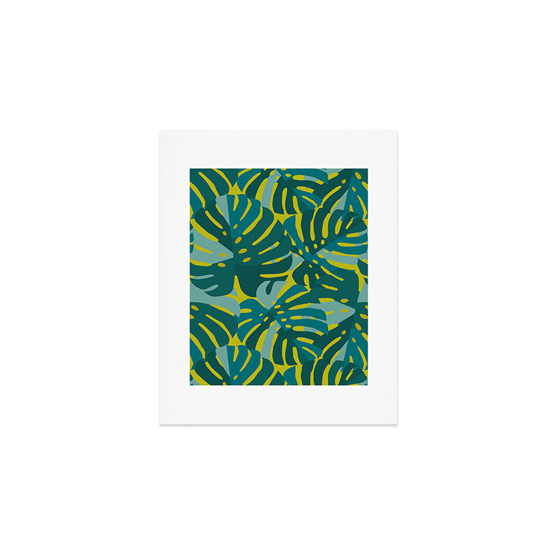 Monstera Leaves in Teal Art Print Gallery Image 1