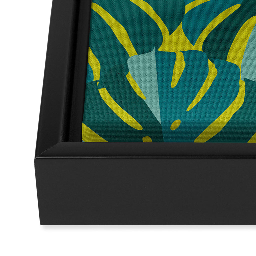 Monstera Leaves in Teal Framed Canvas Print Gallery Image 3