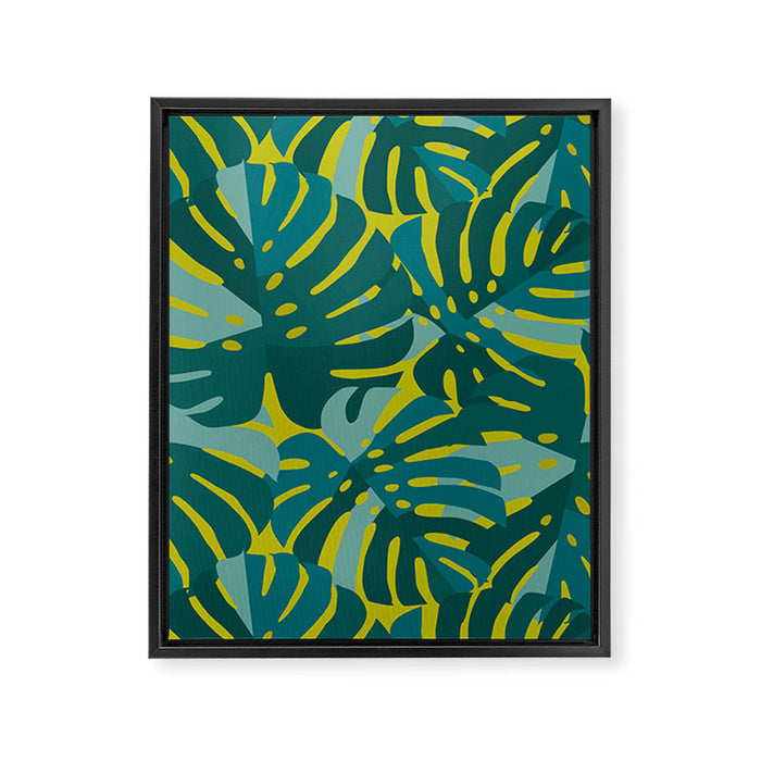 Monstera Leaves in Teal Framed Canvas Print Gallery Image 1