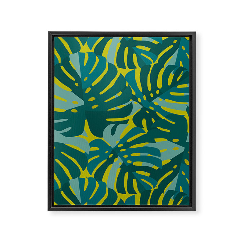 Monstera Leaves in Teal Framed Canvas Print Gallery Image 6