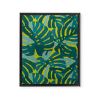 Monstera Leaves in Teal Framed Canvas Print Gallery Image 6