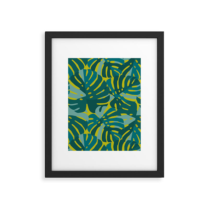 Monstera Leaves in Teal Framed Art Print Gallery Image 5