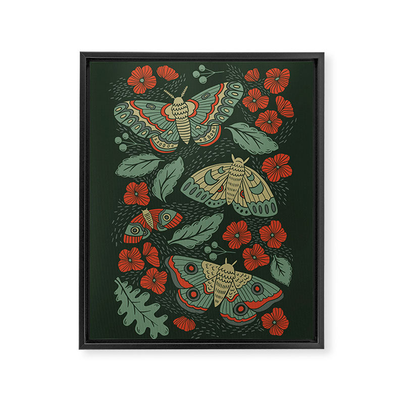 Moths in Emerald Twilight Framed Canvas Print Gallery Image 8