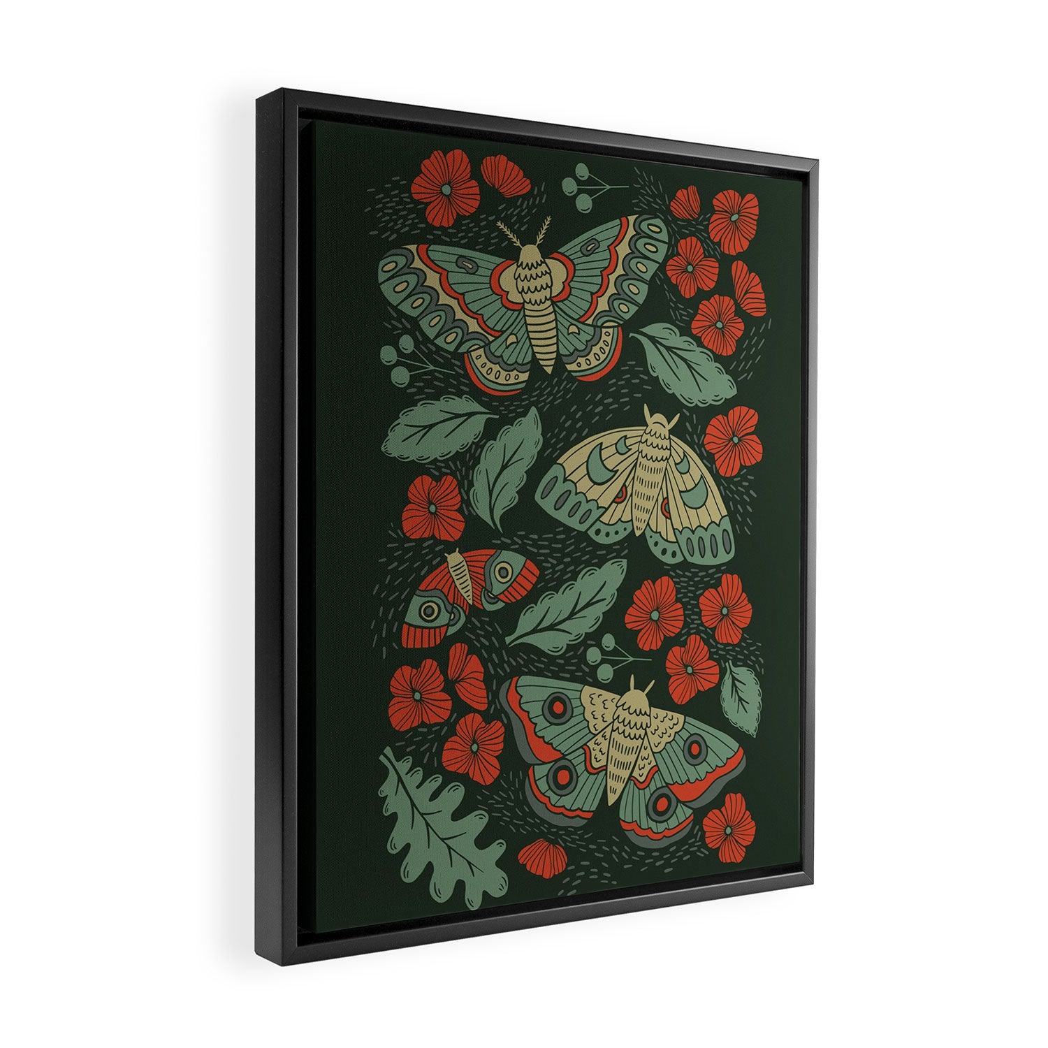 Moths in Emerald Twilight Framed Canvas Print Gallery Image 2