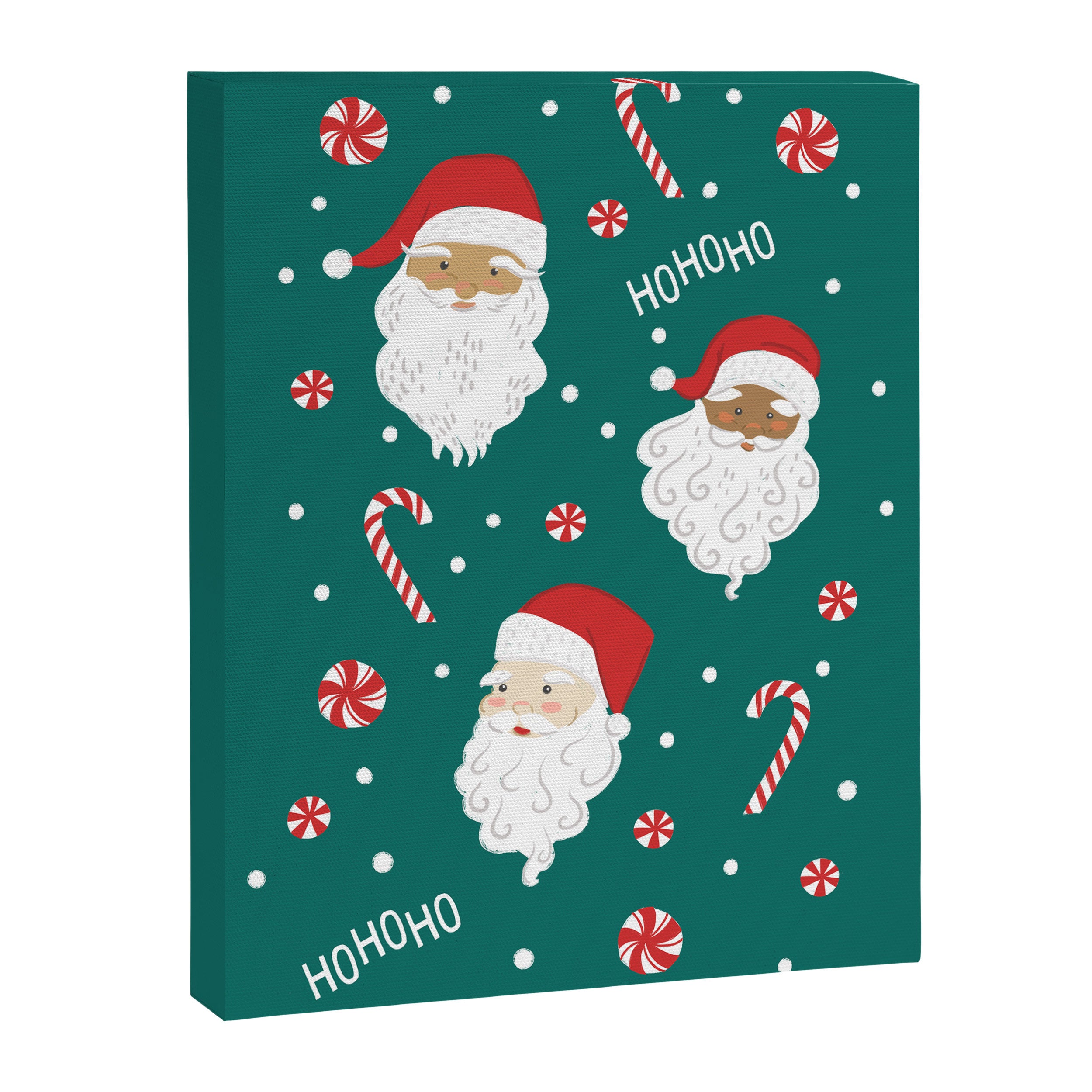 Peppermint Santas on Vivid Teal Canvas Print Gallery Image 8