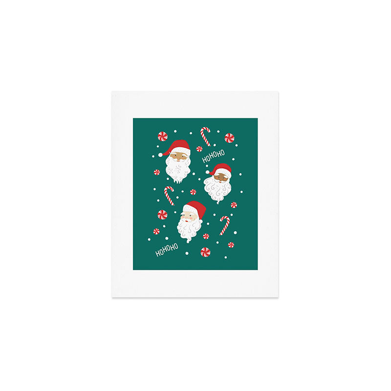 Peppermint Santas on Vivid Teal Art Print Gallery Image 1