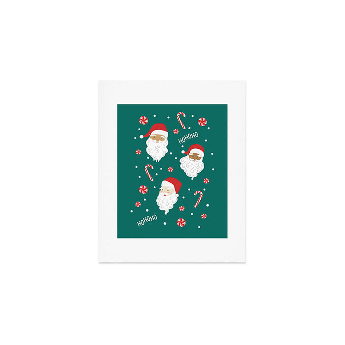 Peppermint Santas on Vivid Teal Art Print Gallery Image 1