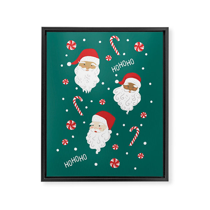 Peppermint Santas on Vivid Teal Framed Canvas Print Gallery Image 1