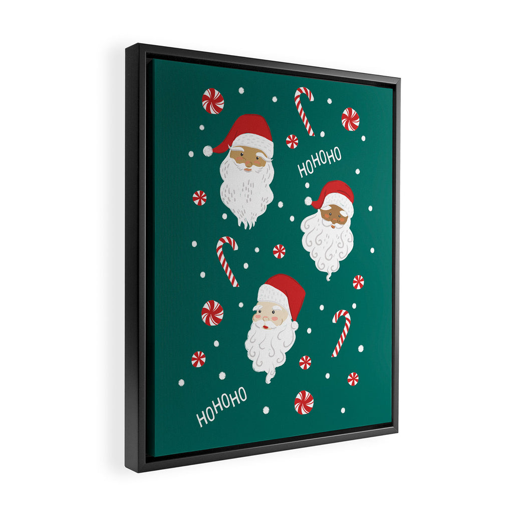 Peppermint Santas on Vivid Teal Framed Canvas Print Gallery Image 2