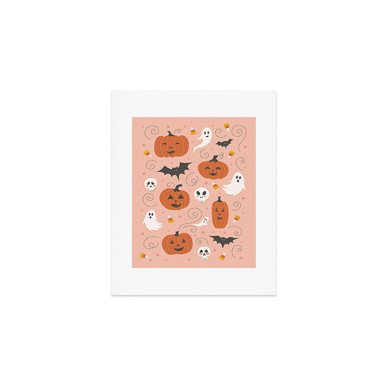 Pumpkin Party on Blush Pink Art Print Gallery Image 1