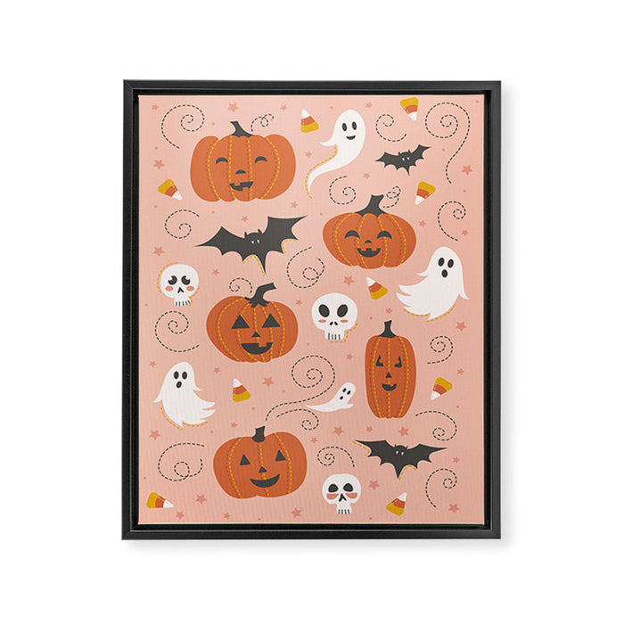 Pumpkin Party on Blush Pink Framed Canvas Print Gallery Image 1